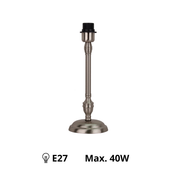 Lampenfuß Metall Nickel Matt, 35 cm, minimalistisches Design mit E27-Fassung für vielseitige Lampenschirme.