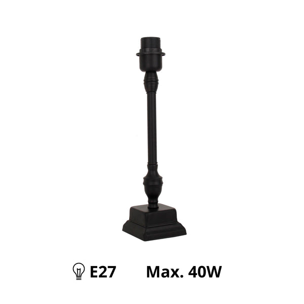 Seitenansicht des schwarzen Metall-Lampenfußes mit E27-Fassung.