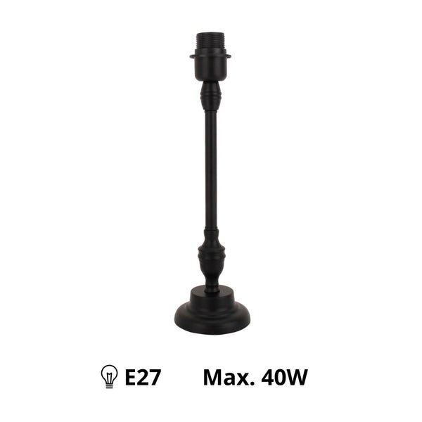Schwarzer Lampenfuß aus Metall mit E27-Sockel, edel und robust.