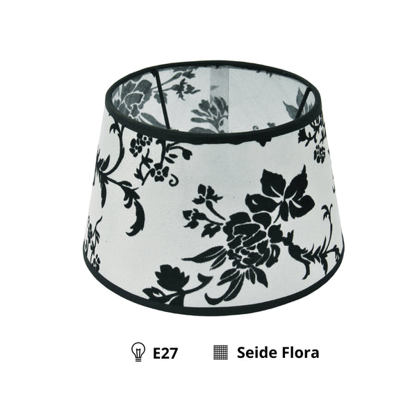 Various lampenkap Drum Rond - Zwart/Wit – Trend Silk Flora – Ø20 cm