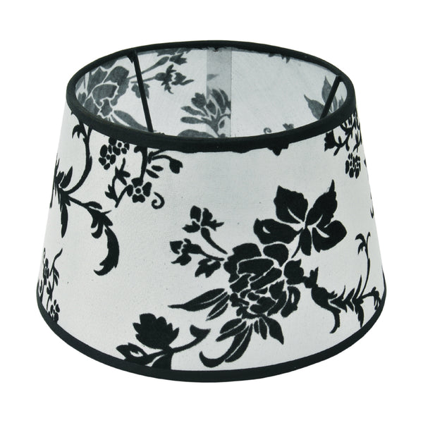 Various lampenkap Drum Rond - Zwart/Wit – Trend Silk Flora – Ø20 cm