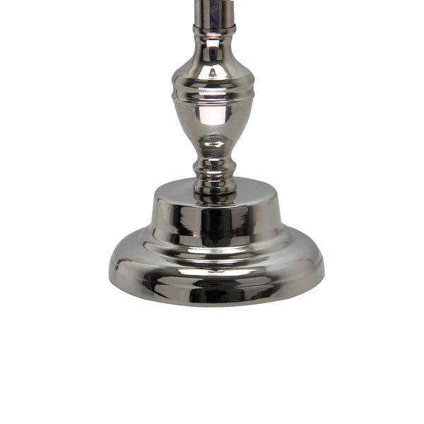 Verschillende metalen lampenvoeten in glanzend nikkel – groot 35 cm en E27-fitting