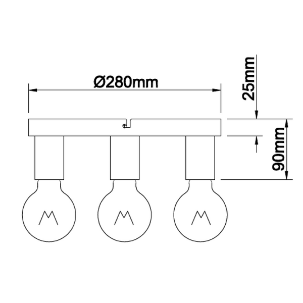 Schwarze Chericoni Basic Deckenlampe, Ø28 cm, 3-flammig, E27, stilvolle Beleuchtung für jeden Raum.
