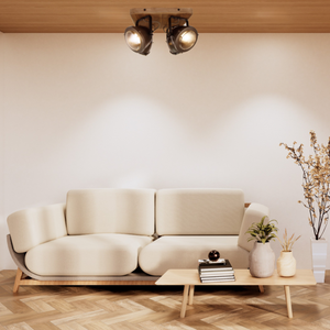 Moderne 4-flammige Chericoni Bella Deckenleuchte, Ø13 cm, Black Steel mit Vintage-Holz-Akzenten, ideal für Wohn- oder Arbeitsbereiche.