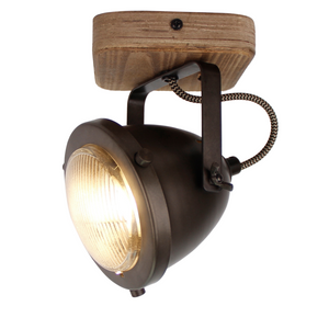 Der Chericoni Bella Plafondspot kombiniert Black Steel und Vintage Holz, Ø13 cm, 1-flammig, und sorgt für stilvolle Akzentbeleuchtung.