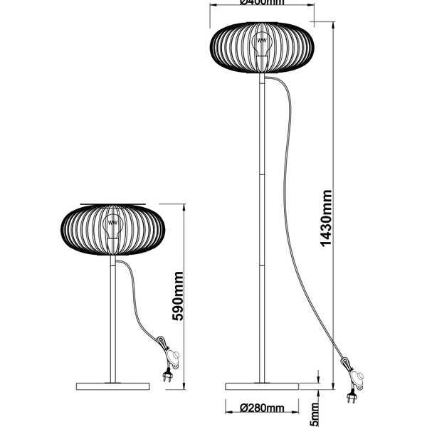 Chericoni Curvato Stehlampe, Ø40 cm, 1-flammig, E27, Schwarz, höhenverstellbar, elegant gestaltet, ideal für moderne und funktionale Wohnräume.
