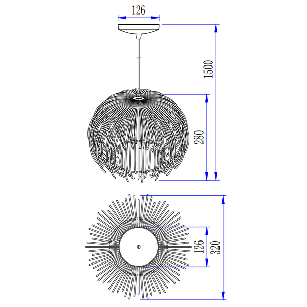 Elegante Chericoni Filo Sottile Hängelampe, Ø32 cm, 1-flammig, schwarz, Eisen und Metall, dekorativ und funktional.