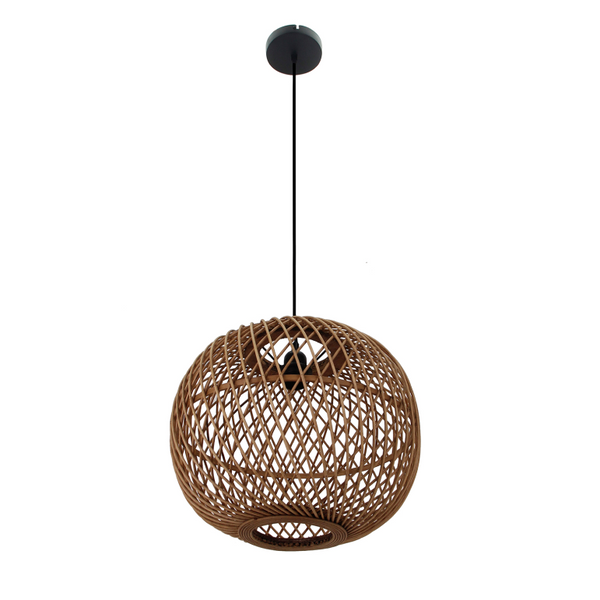 Hängelampe Naturholz über Esstisch – warme Lichtwirkung