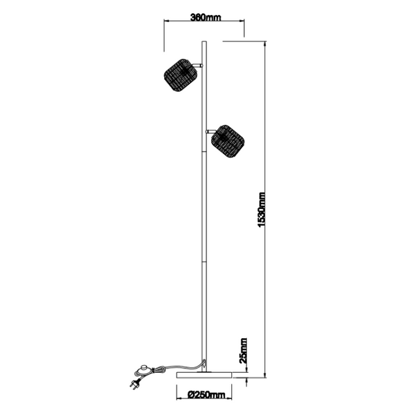 Stehlampe aus Bambus und Jute mit zwei E14-Fassungen