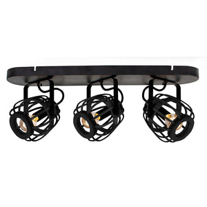 Chericoni Nature Trapeze Plafondspot 3-flammig in Schwarz mit Holzdetail