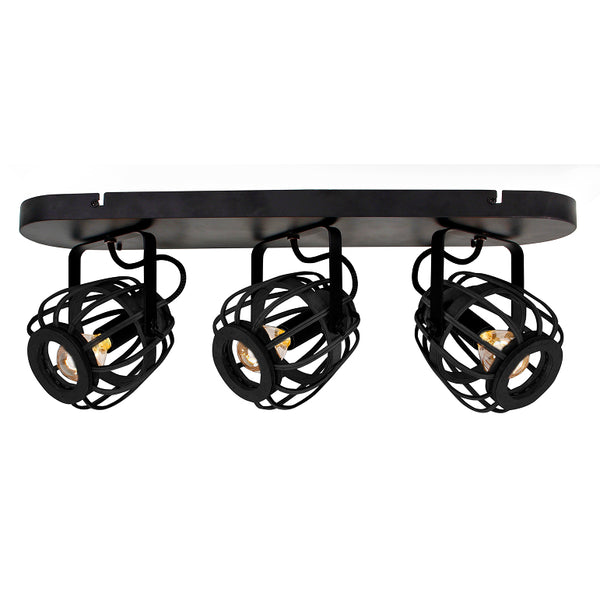 Chericoni Nature Trapeze Plafondspot 3-flammig in Schwarz mit Holzdetail