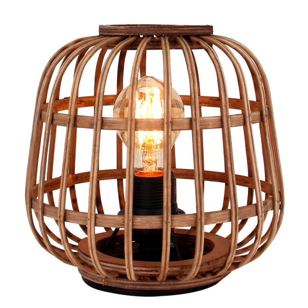 Chericoni Nature Trapeze Tischlampe, Ø22 cm, 1-flammig, E27, aus Bambus Holz für warmes, natürliches Licht.