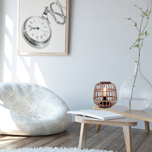 Runde Nature Trapeze Tischlampe, Ø22 cm, 1-flammig, Bambus Holz, ideal für gemütliche Wohnräume.