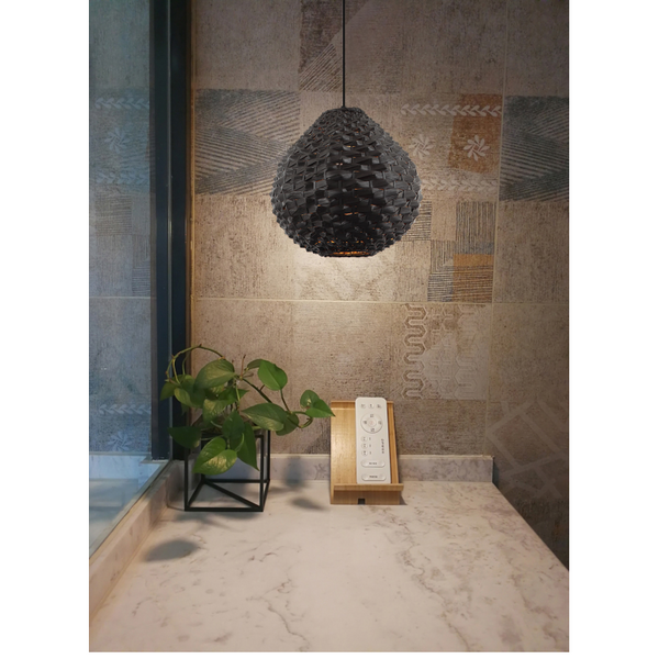 Schwarze Pendelleuchte Chericoni Nature Treccia, Ø32 cm, 1-flammig, E27-Fassung, elegante Raumbeleuchtung.