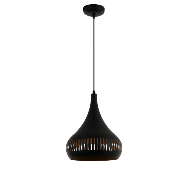 Die schwarze Strisce Pendelleuchte, 1-flammig, Ø25 cm, überzeugt mit minimalistischem Look und flexibler E27-Leuchtmittelwahl.