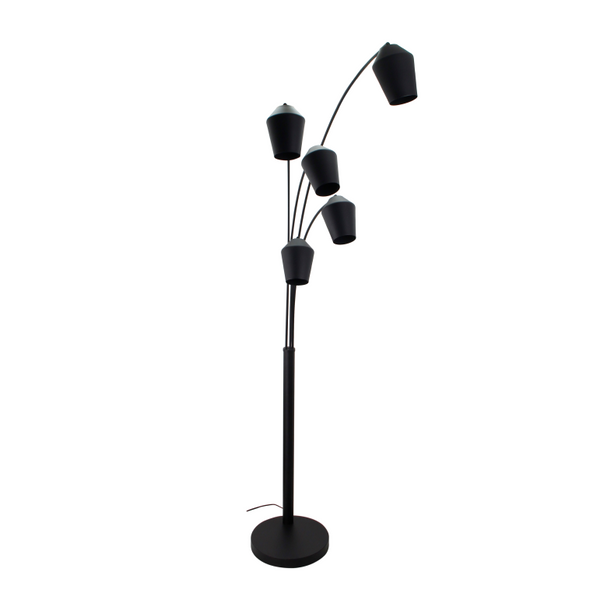 Schwarze Stehleuchte mit fünf dekorativen Glühbirnen