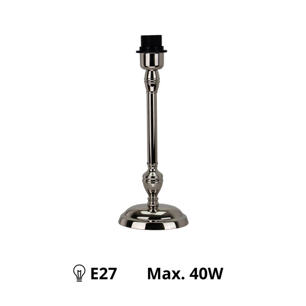 Lampenfuß Nickel Glanz 35 cm, edles Metall-Design mit reflektierender Oberfläche und E27-Fassung.