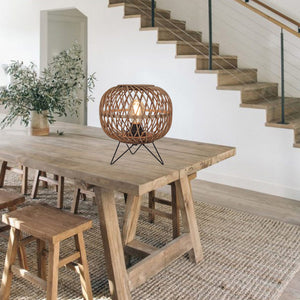 Runde Nature Diagonaal Tischlampe, Ø25 cm, 1-flammig, Bambus Holz, stilvoll und nachhaltig.