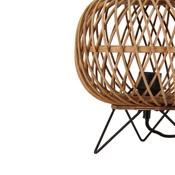 Runde 1-flammige Tischlampe Nature Diagonaal, Ø25 cm, Bambus Holz, minimalistisch und modern.