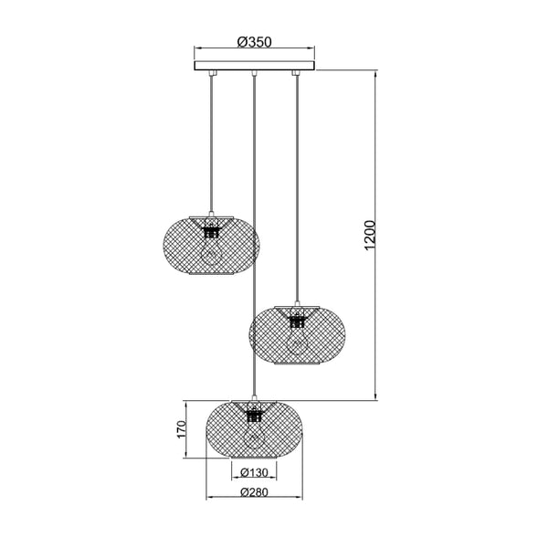 Verschillende geweven hanglampen – 3 hoogtes met 3 bamboe kappen Ø28cm – Stijlvolle verlichting met een natuurlijke uitstraling