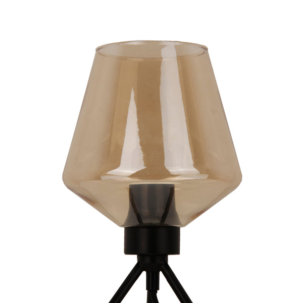 Moderne Tischlampe mit klarem Amberglas und industriellem schwarzem Rahmen