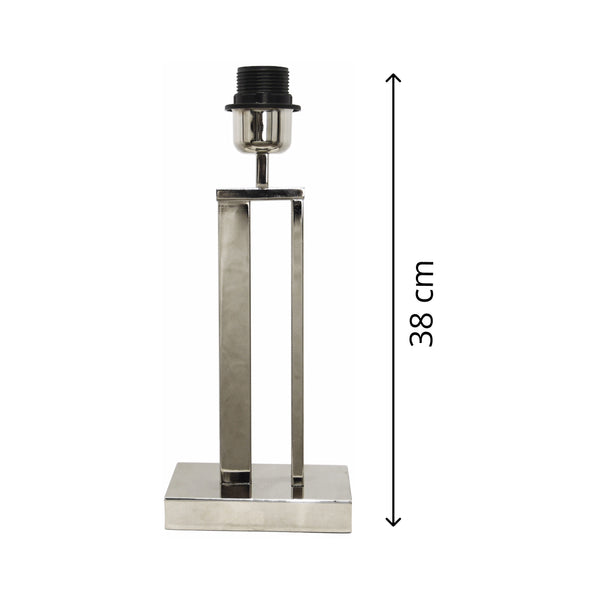 Hochwertiger Lampenfuß Nickelfarben, 38 cm Höhe, minimalistisches Design mit E27-Sockel.