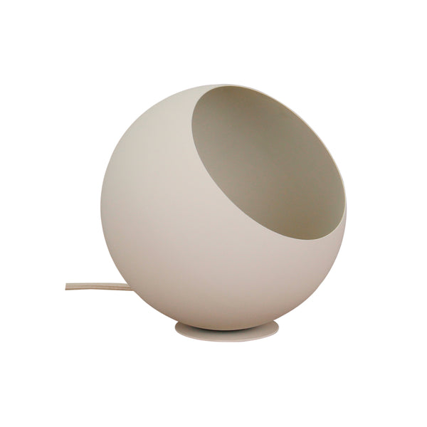 Weiße Tischlampe Sfera – runde Form – cremefarbene Innenfläche