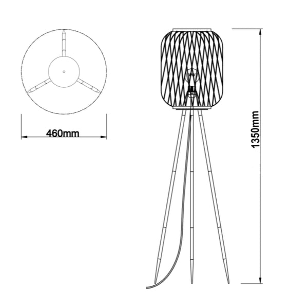 Naturmaterial Stehlampe mit modernem Design in Schwarz und Bambus