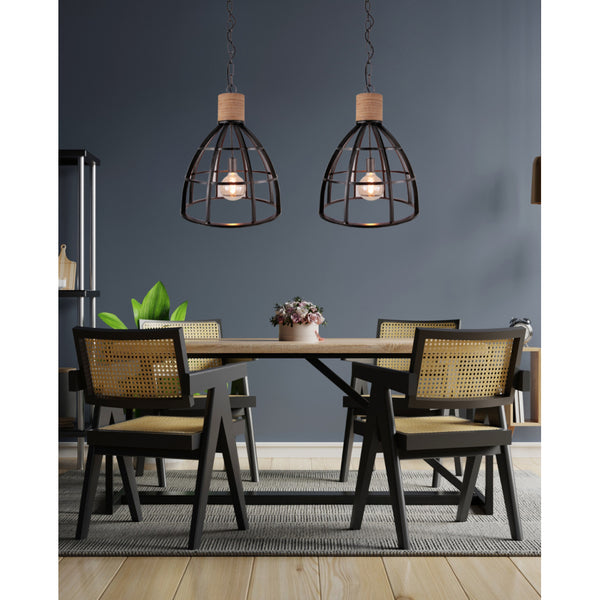 Detailaufnahme der offenen Lampenschirme und Holzdetails der 2-flammigen Frame Hängelampe