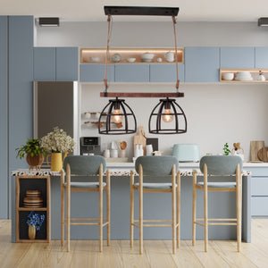 Various Frame Pendelleuchte 2-flammig Metall & Holz über Esstisch