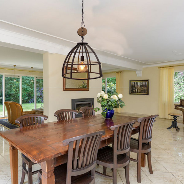 Verschillende Frame hanglamp – 1-lamp – Ø47 cm – E27 – Zwart met hout