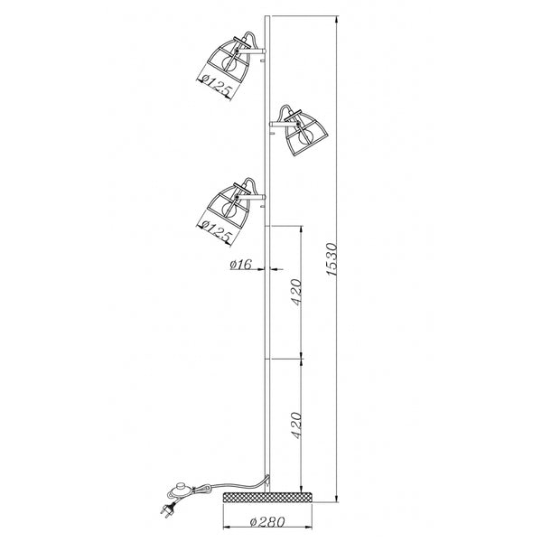 Frame Stehleuchte mit drei Lichtquellen und E14-Fassung