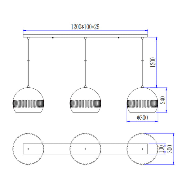 Diverse Globe Hanglamp – 3-lamps – Zwart – 140 cm – E27