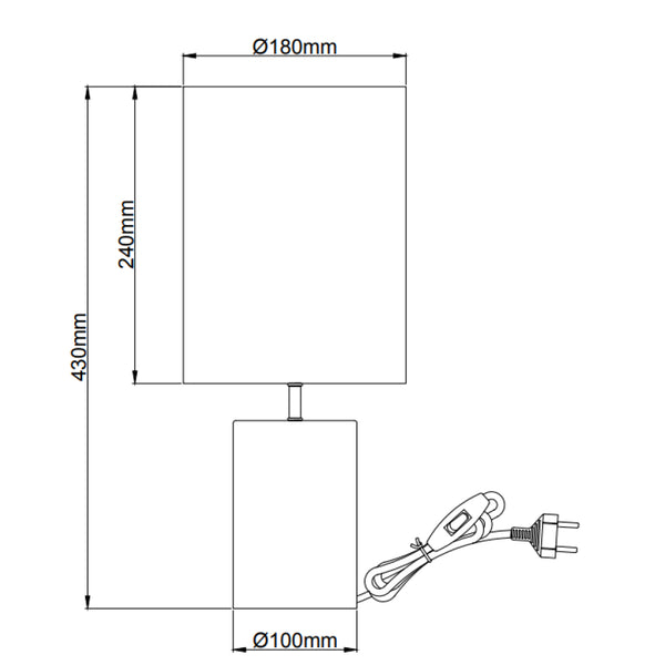 Stilvolle Tischleuchte Lagos von Various. Höhe 43 cm, Ø18 cm, E27-Fassung, erhältlich in Schwarz oder Taupe für modernes Wohnen.