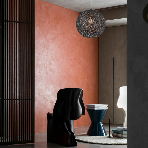 Various Oro Pendelleuchte in Schwarz mit strukturiertem Glas – Ø40 cm