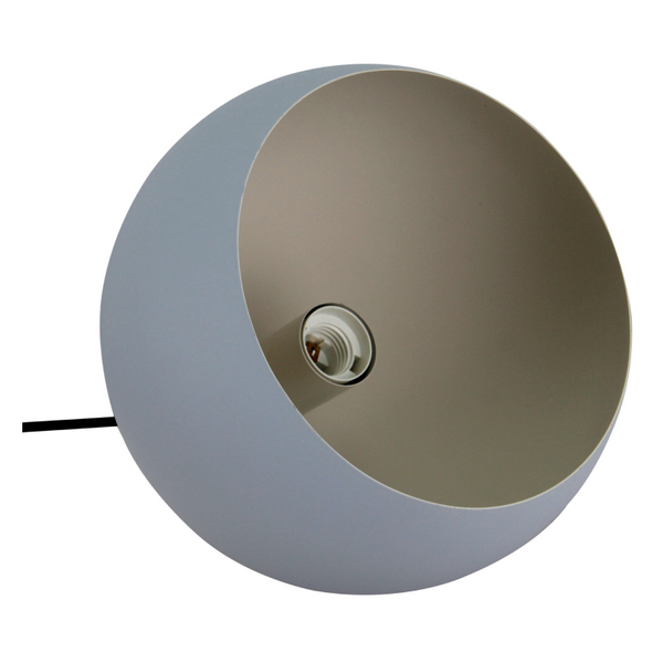 Hellblaue Sfera Tischlampe – runde Form – cremefarbene Innenfläche