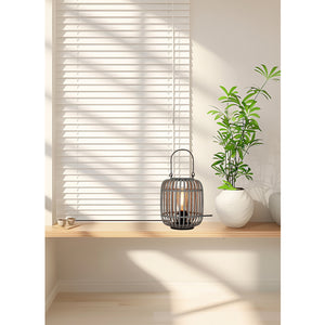 Elegante graue Tischlampe im Laternenstil aus Bambus