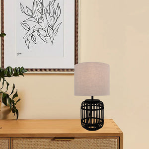 Boho-Stil Tischlampe Ø30 cm mit E27-Fassung in Schwarz