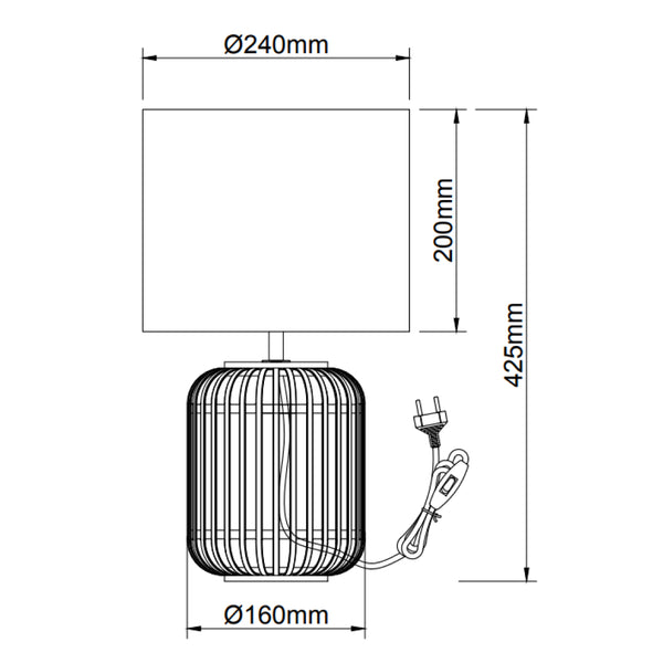 Tischlampe aus Naturmaterialien mit warmem Licht in Schwarz