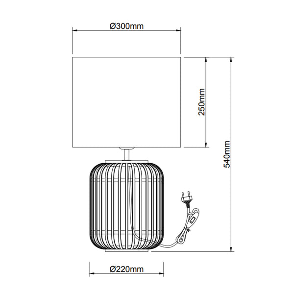 Steckerfertige schwarze Tischlampe mit Schalter am Kabel