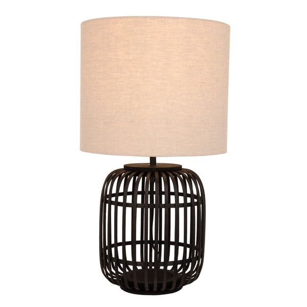 Geflochtene schwarze Bambuslampe als dekorative Akzentbeleuchtung