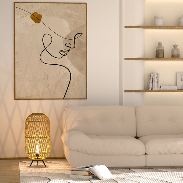 1-flammige Various Cross Stehlampe aus Bambus, Ø35 cm, schafft gemütliche Wohnatmosphäre.