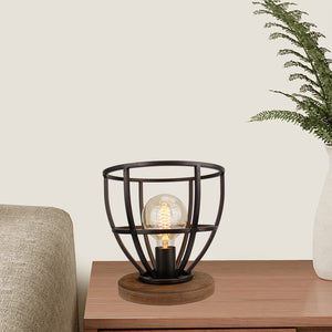 Tischlampe mit Metallschirm und Holzdetails – Serie Frame