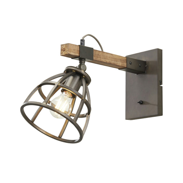 Wandlamp Various Frame – Industrieel design van metaal & hout – Ø18 cm – E27 fitting