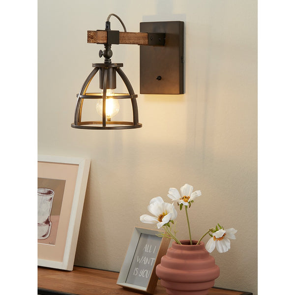 Wandlamp Various Frame – Industrieel design van metaal & hout – Ø18 cm – E27 fitting