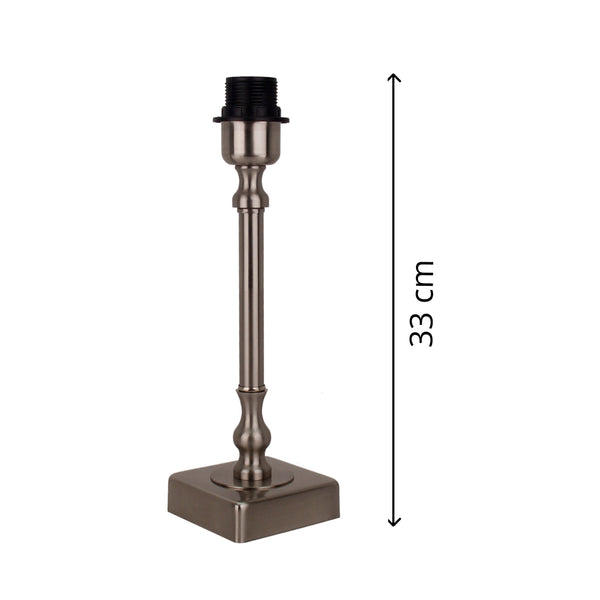 Various Metall Lampenfuß – Nickel Matt & Schwarz – Höhe 33 cm, E27-Fassung, quadratische Basis