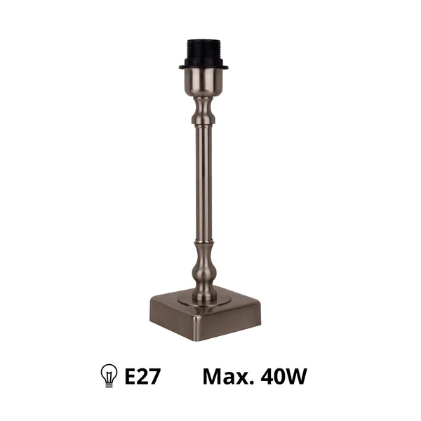 Various Metall Lampenfuß – Nickel Matt & Schwarz – Höhe 33 cm, E27-Fassung, quadratische Basis