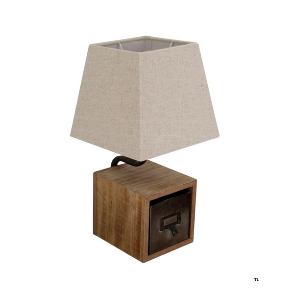 Various Nachttischlampe aus Holz mit E27 Fassung - Tischlampe Vintage mit natürlichem Look und Aufbewahrungsmöglichkeit