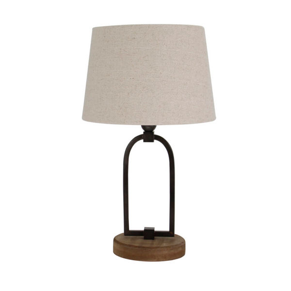 Various Tischlampe Vintage – Tischleuchte mit Holzfuß und Metallbügel, Schirm Stoff Beige, E27, Höhe 45cm – Ohne Leuchtmittel