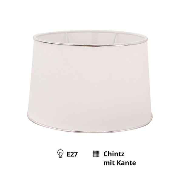 Various Lampenschirm Oval - Ø25, 30 oder 35 cm – Chintz - Weiß mit Silberkante gläzend